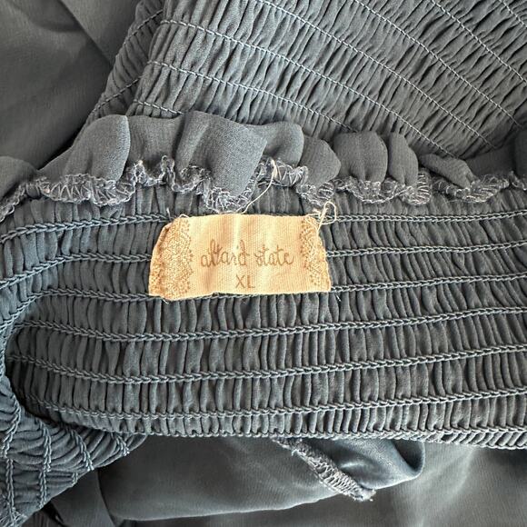 Altar'd State Mini Dress WMNS XL Blue Ruched Puff Sleeve Layered Chiffon Smocked - Picture 5 of 7